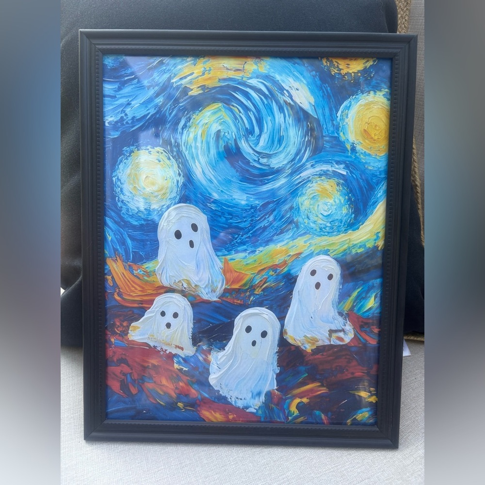 Candy Van Gogh Ghost Starry Night framed 8x10” print   #halloween #spooky